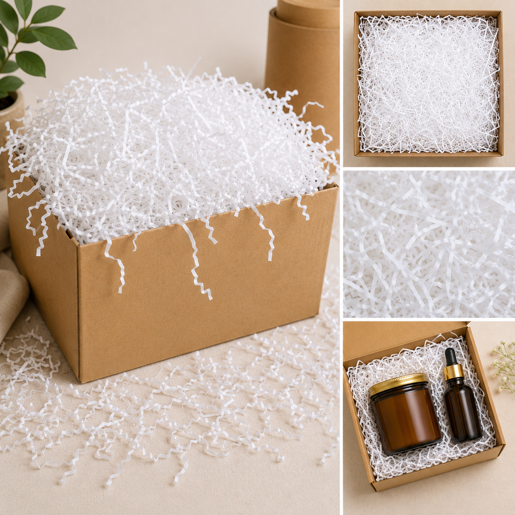 EcoComb Brown & White Crinkle Shredded Paper | Eco-Friendly Gift Box & Hamper Filler | Protective Packaging Material