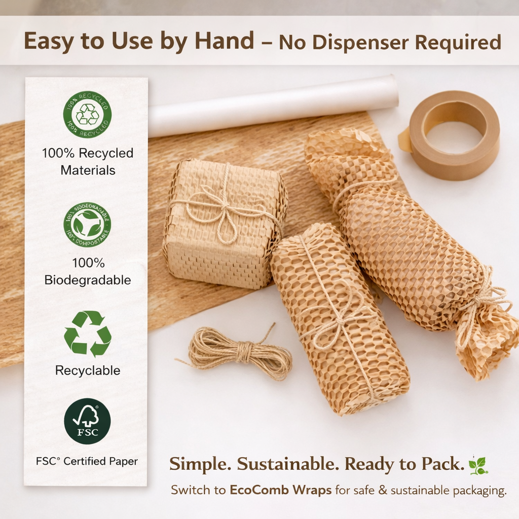 EcoComb Wraps Honeycomb Paper Wrap Roll | Eco-Friendly Bubble Wrap Alternative for Fragile Packaging