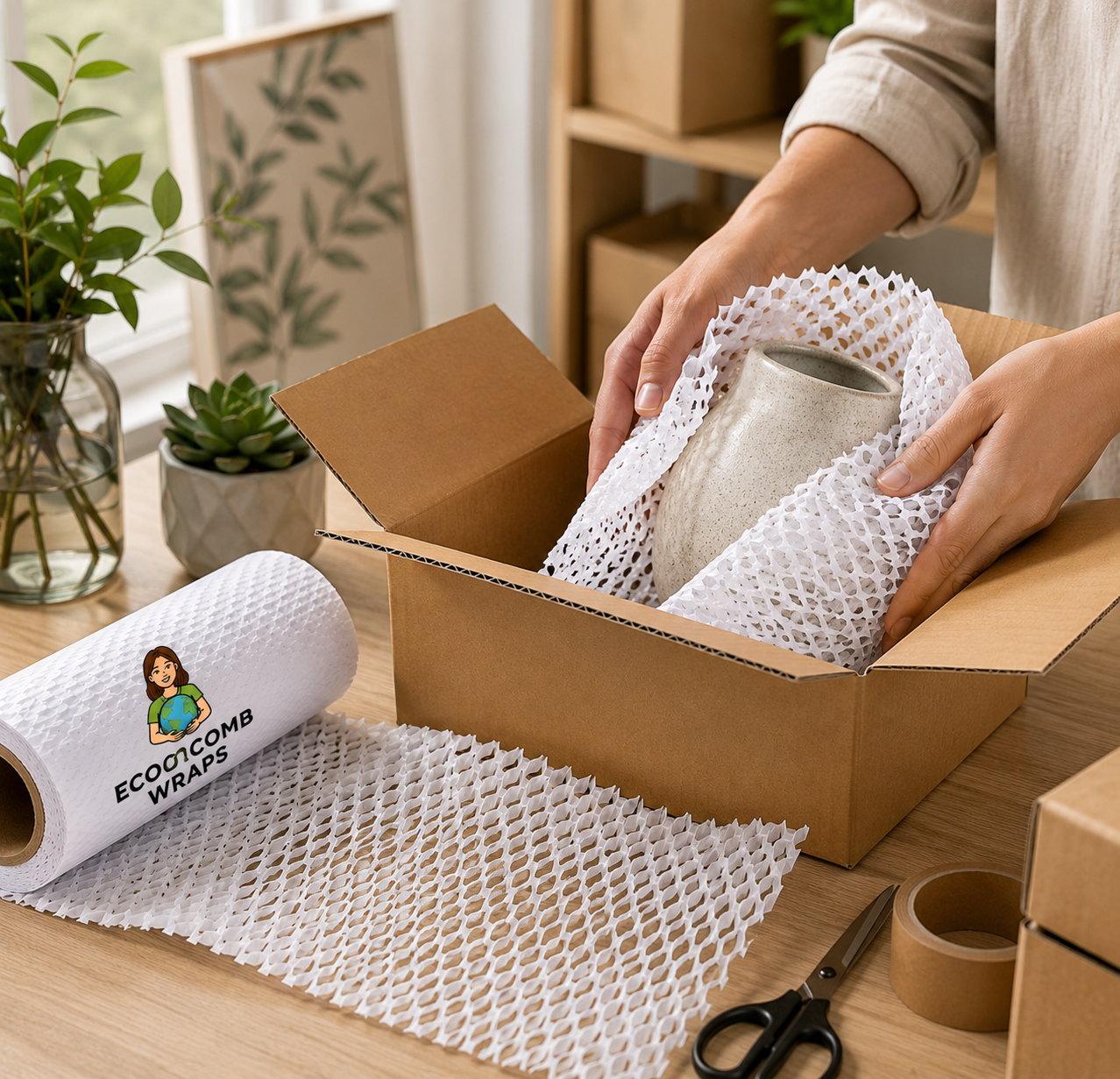 Ecocomb White Honeycomb Paper Wrap | Eco-Friendly Protective Packaging Combo Pack Of 3