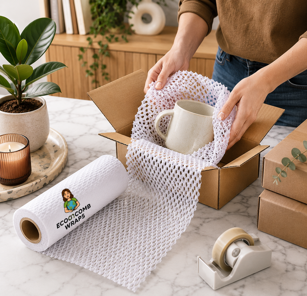 Ecocomb White Honeycomb Paper Wrap | Eco-Friendly Protective Packaging Combo Pack Of 3