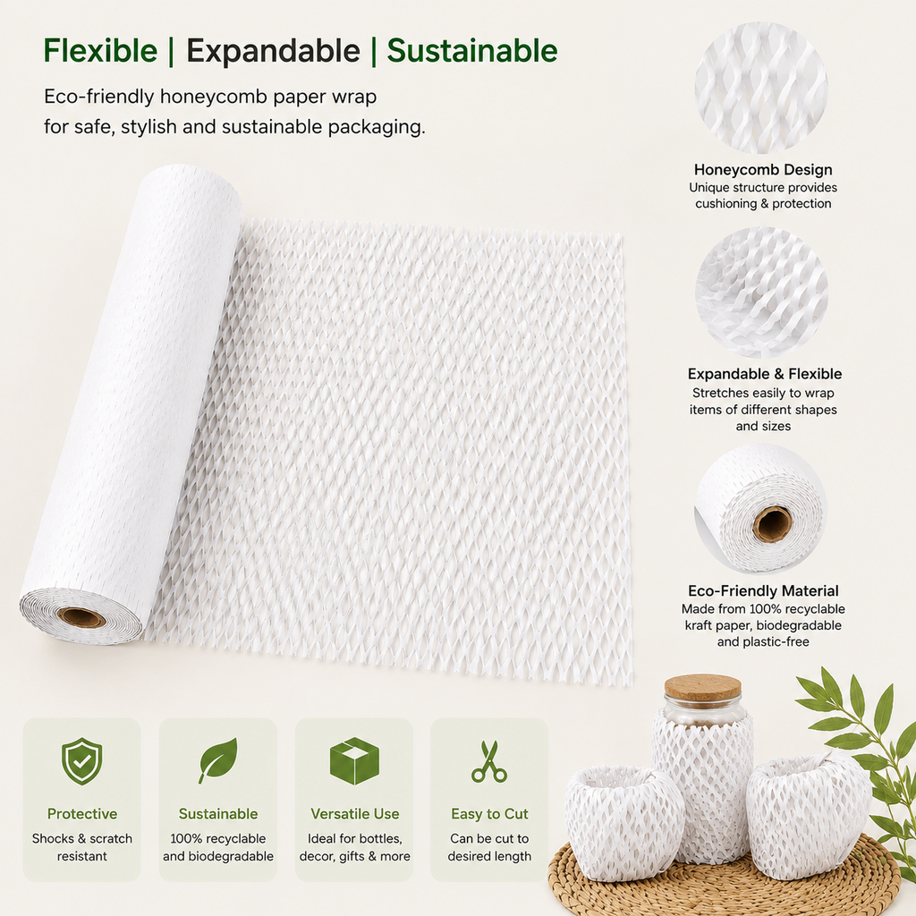 Ecocomb White Honeycomb Paper Wrap | Eco-Friendly Protective Packaging Combo Pack Of 3