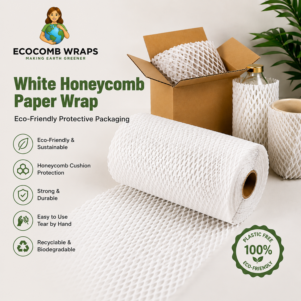 Ecocomb White Honeycomb Paper Wrap | Eco-Friendly Protective Packaging Combo Pack Of 3